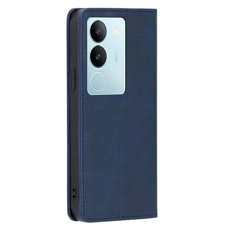 For vivo S17 Pro 5G / S17 5G Anti-Scratch Calf Texture Leather Cover Stand Wallet Phone Case - Sapphire