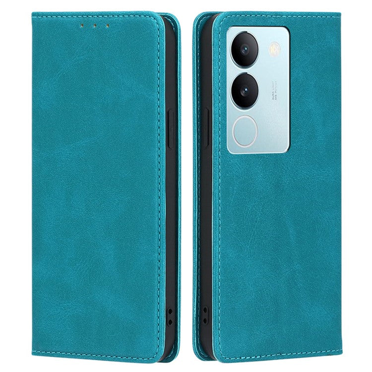 For vivo S17 Pro 5G / S17 5G Anti-Scratch Calf Texture Leather Cover Stand Wallet Phone Case - Baby Blue