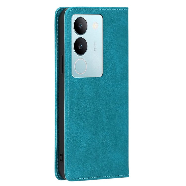 For vivo S17 Pro 5G / S17 5G Anti-Scratch Calf Texture Leather Cover Stand Wallet Phone Case - Baby Blue