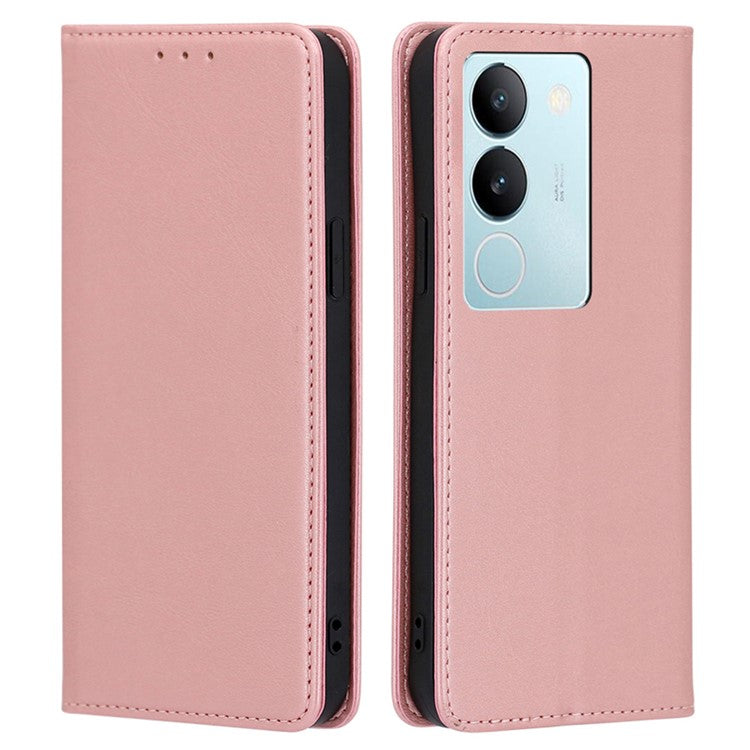 For vivo S17 Pro 5G / S17 5G Anti-Scratch Calf Texture Leather Cover Stand Wallet Phone Case - Rose Gold