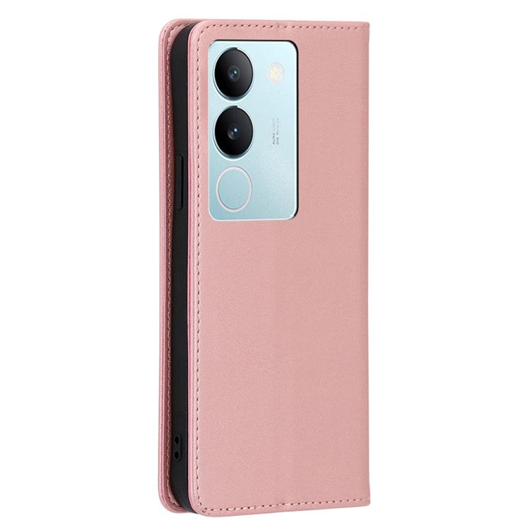 For vivo S17 Pro 5G / S17 5G Anti-Scratch Calf Texture Leather Cover Stand Wallet Phone Case - Rose Gold