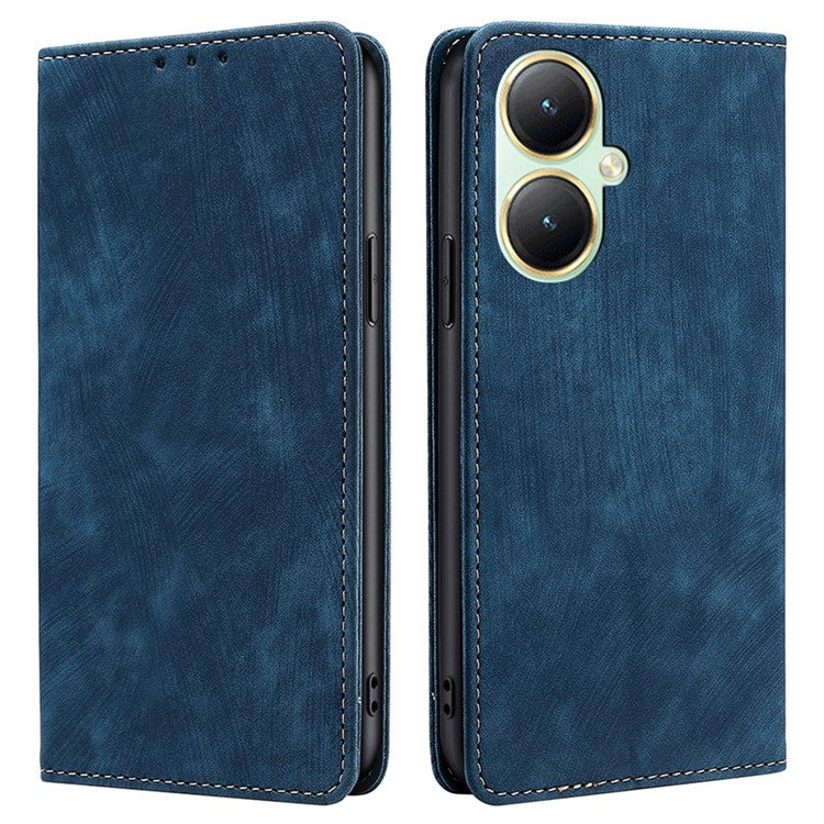 For vivo Y35m+ 5G / Y35+ 5G Anti-scratch Phone Cover RFID Blocking Wallet Phone Case Leather Stand Shell - Blue