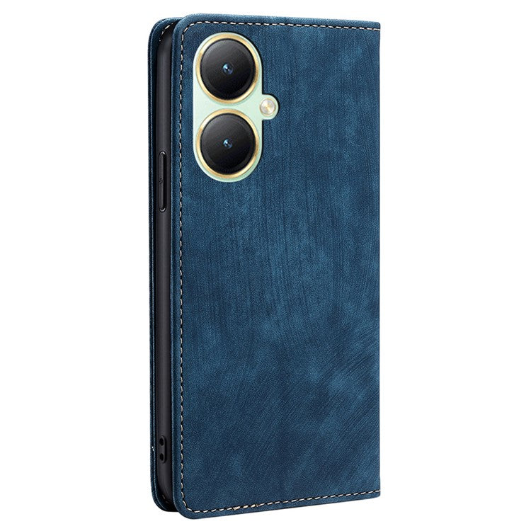 For vivo Y35m+ 5G / Y35+ 5G Anti-scratch Phone Cover RFID Blocking Wallet Phone Case Leather Stand Shell - Blue