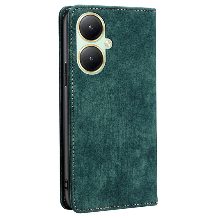 For vivo Y35m+ 5G / Y35+ 5G Anti-scratch Phone Cover RFID Blocking Wallet Phone Case Leather Stand Shell - Green