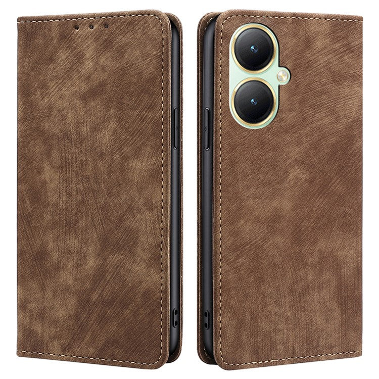 For vivo Y35m+ 5G / Y35+ 5G Anti-scratch Phone Cover RFID Blocking Wallet Phone Case Leather Stand Shell - Brown