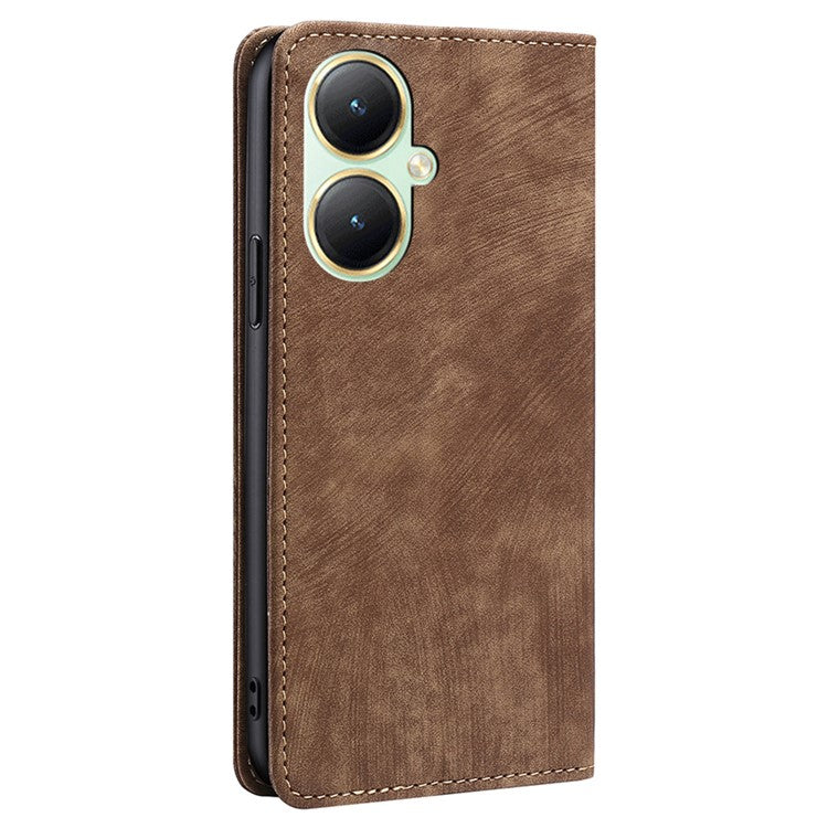 For vivo Y35m+ 5G / Y35+ 5G Anti-scratch Phone Cover RFID Blocking Wallet Phone Case Leather Stand Shell - Brown