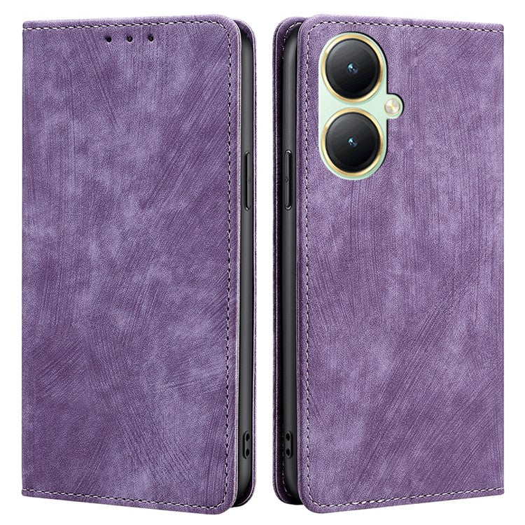 For vivo Y35m+ 5G / Y35+ 5G Anti-scratch Phone Cover RFID Blocking Wallet Phone Case Leather Stand Shell - Purple