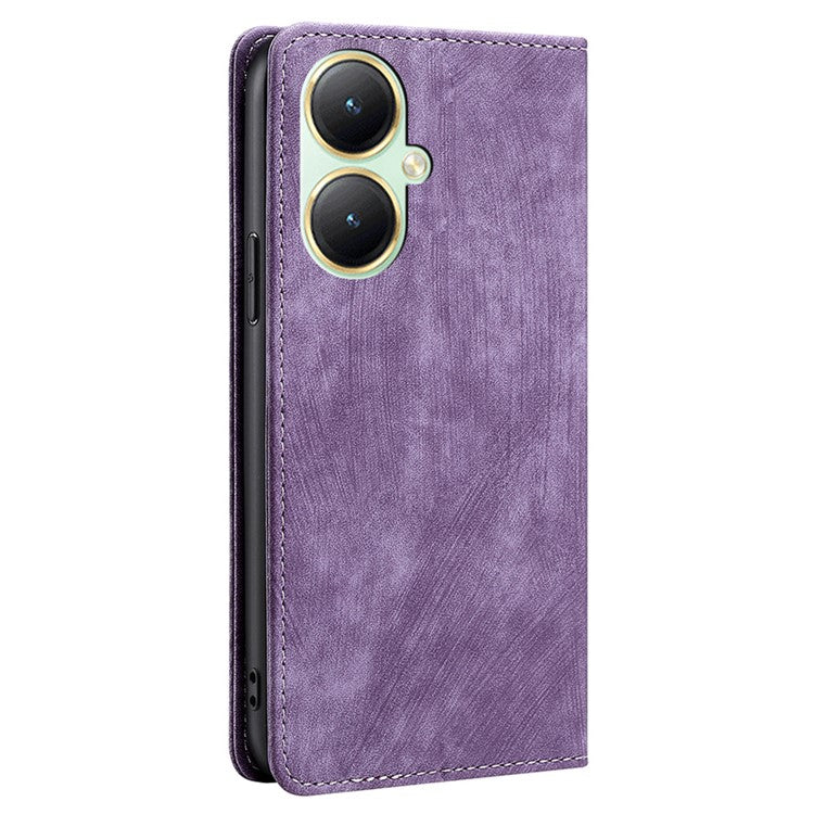 For vivo Y35m+ 5G / Y35+ 5G Anti-scratch Phone Cover RFID Blocking Wallet Phone Case Leather Stand Shell - Purple