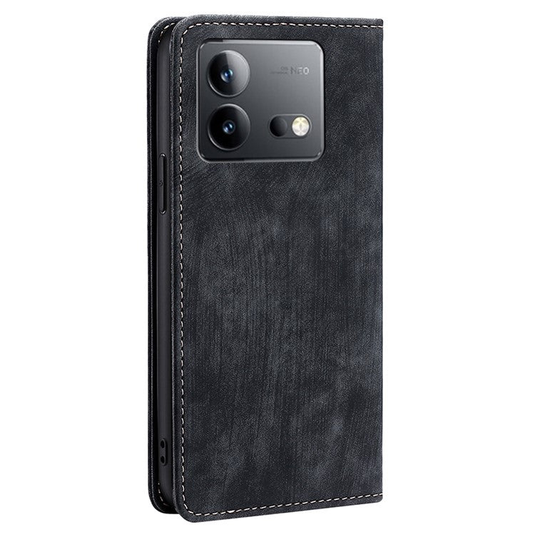 For vivo iQOO Neo8 5G / iQOO Neo8 Pro 5G RFID Blocking Leather Case Stand Phone Wallet Cover - Black