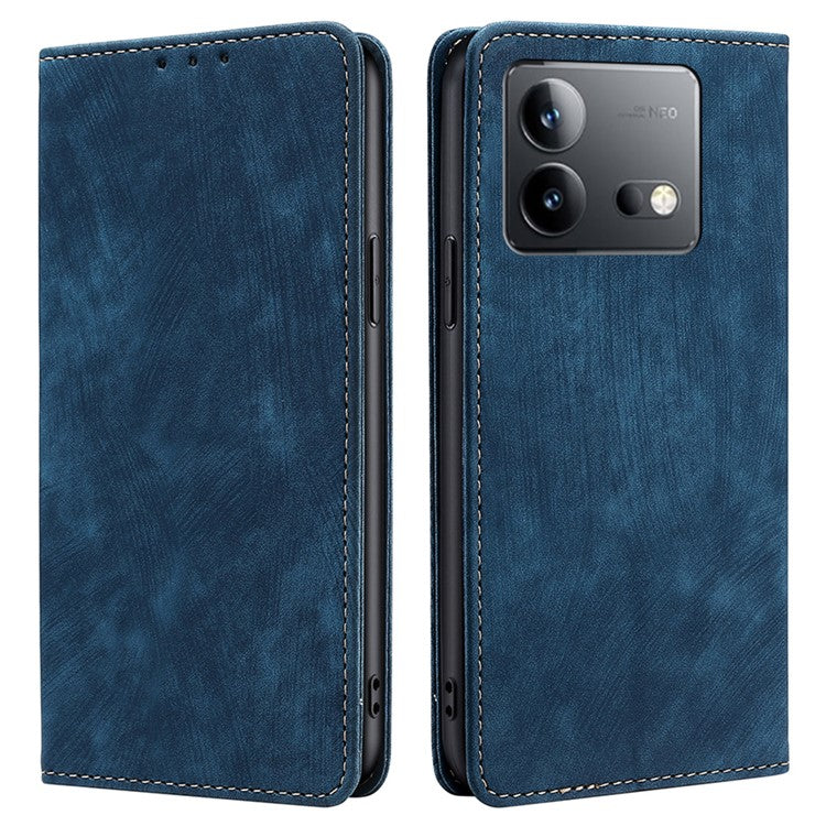 For vivo iQOO Neo8 5G / iQOO Neo8 Pro 5G RFID Blocking Leather Case Stand Phone Wallet Cover - Blue