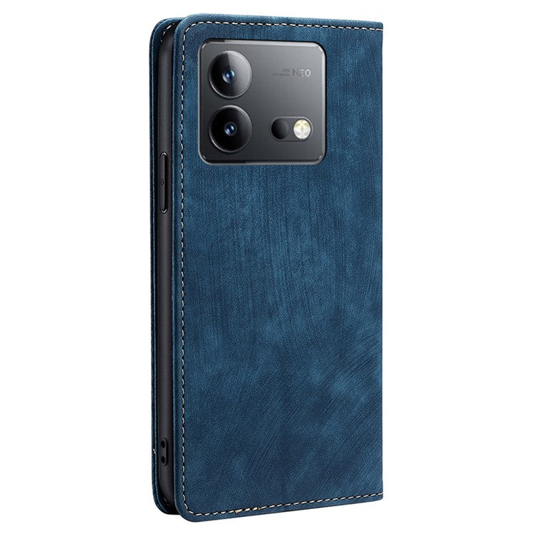 For vivo iQOO Neo8 5G / iQOO Neo8 Pro 5G RFID Blocking Leather Case Stand Phone Wallet Cover - Blue