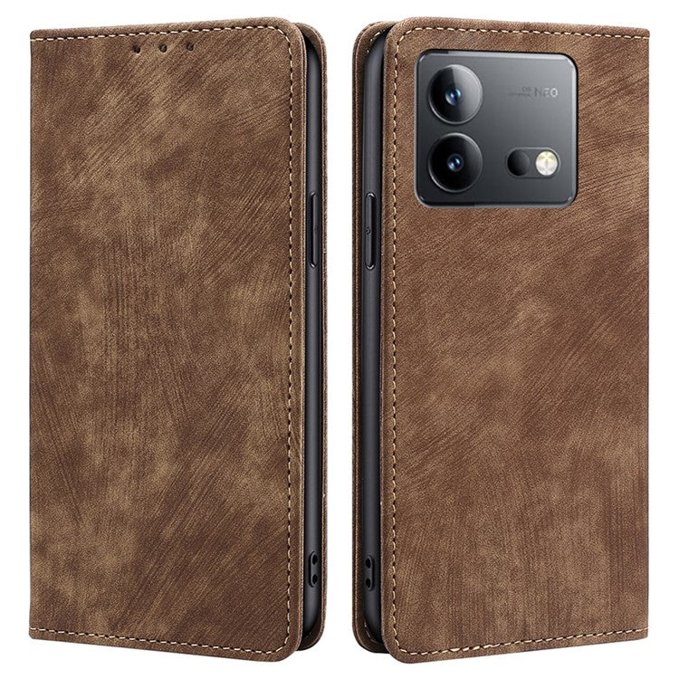 For vivo iQOO Neo8 5G / iQOO Neo8 Pro 5G RFID Blocking Leather Case Stand Phone Wallet Cover - Brown