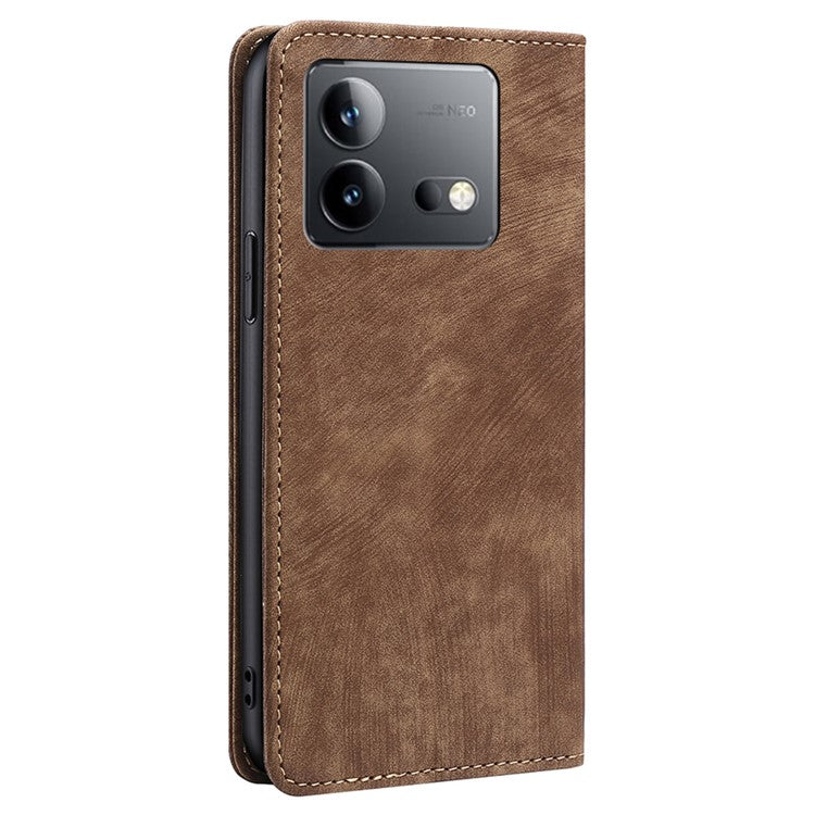 For vivo iQOO Neo8 5G / iQOO Neo8 Pro 5G RFID Blocking Leather Case Stand Phone Wallet Cover - Brown