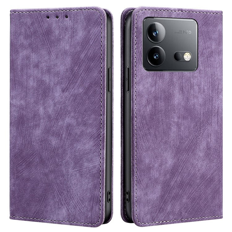 For vivo iQOO Neo8 5G / iQOO Neo8 Pro 5G RFID Blocking Leather Case Stand Phone Wallet Cover - Purple