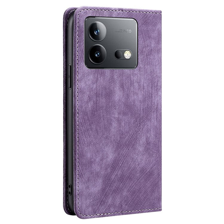 For vivo iQOO Neo8 5G / iQOO Neo8 Pro 5G RFID Blocking Leather Case Stand Phone Wallet Cover - Purple