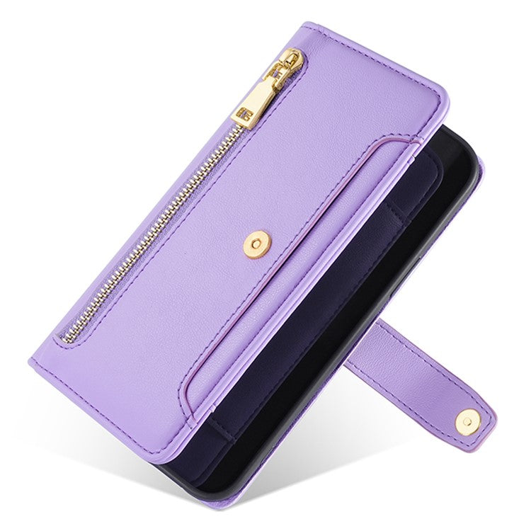 For vivo iQOO Neo8 5G / iQOO Neo8 Pro 5G Zipper Pocket Phone Leather Case Multiple Card Slots Cover with Straps - Purple