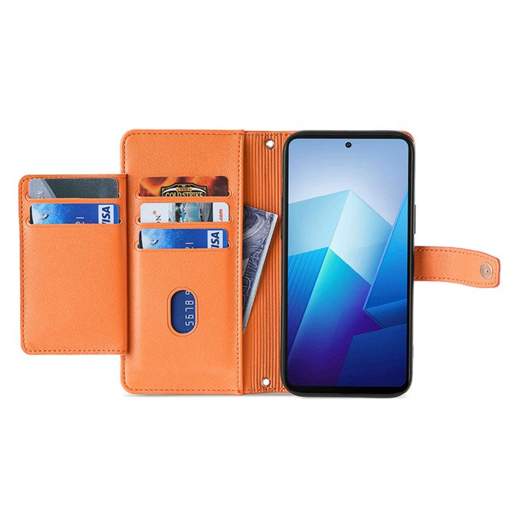 For vivo iQOO Neo8 5G / iQOO Neo8 Pro 5G Zipper Pocket Phone Leather Case Multiple Card Slots Cover with Straps - Orange