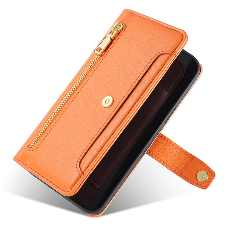 For vivo iQOO Neo8 5G / iQOO Neo8 Pro 5G Zipper Pocket Phone Leather Case Multiple Card Slots Cover with Straps - Orange