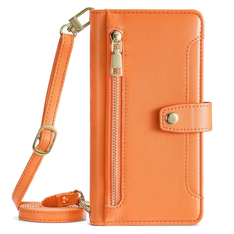 For vivo iQOO Neo8 5G / iQOO Neo8 Pro 5G Zipper Pocket Phone Leather Case Multiple Card Slots Cover with Straps - Orange