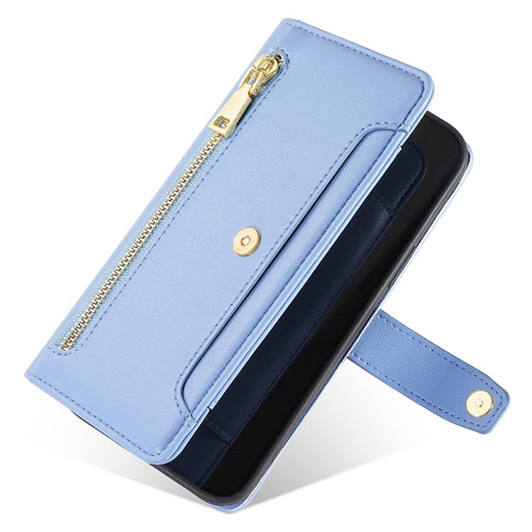 For vivo iQOO Neo8 5G / iQOO Neo8 Pro 5G Zipper Pocket Phone Leather Case Multiple Card Slots Cover with Straps - Blue