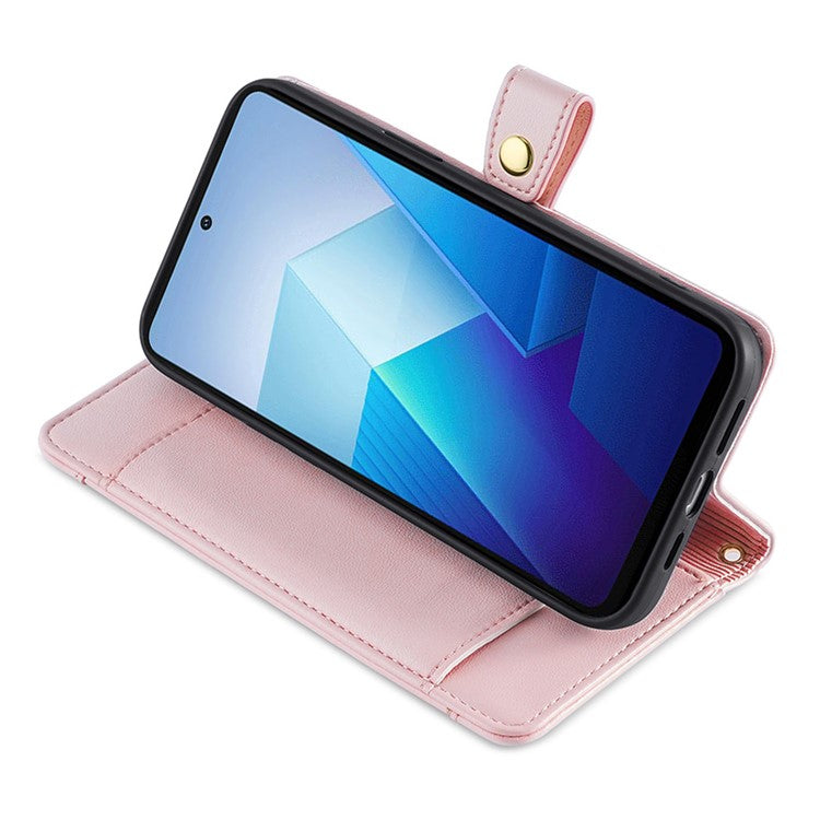 For vivo iQOO Neo8 5G / iQOO Neo8 Pro 5G Zipper Pocket Phone Leather Case Multiple Card Slots Cover with Straps - Pink