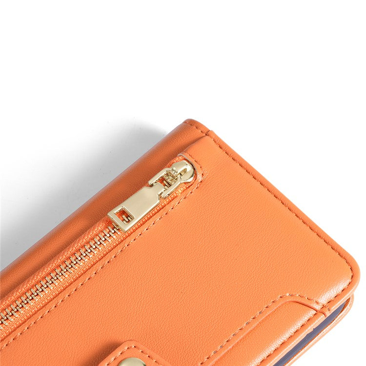 Multiple Card Slots Anti-fall Shell for vivo S17 5G / S17 Pro 5G , Zipper Pocket Phone Leather Case with Straps - Orange