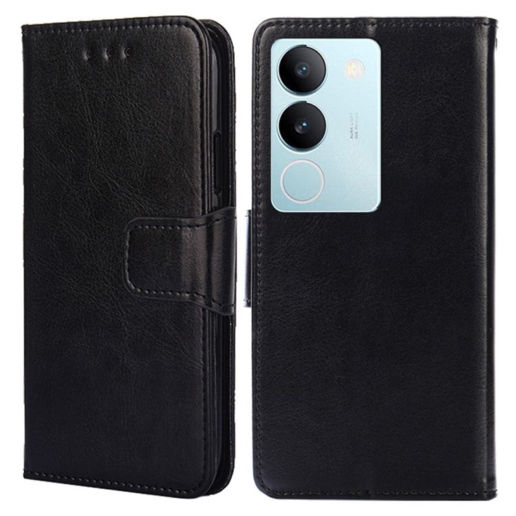 Textured PU Leather Cover For vivo S17 5G / S17 Pro 5G , Wallet Stand Case Anti-scratch Phone Shell - Black