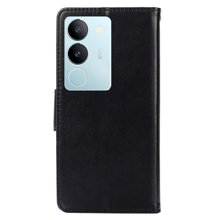 Textured PU Leather Cover For vivo S17 5G / S17 Pro 5G , Wallet Stand Case Anti-scratch Phone Shell - Black