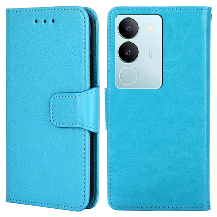 Textured PU Leather Cover For vivo S17 5G / S17 Pro 5G , Wallet Stand Case Anti-scratch Phone Shell - Baby Blue