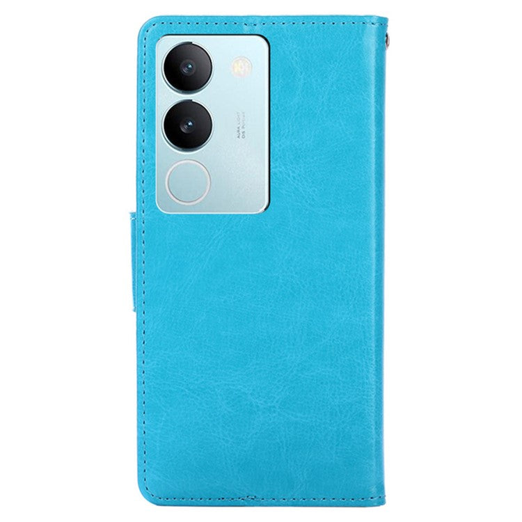 Textured PU Leather Cover For vivo S17 5G / S17 Pro 5G , Wallet Stand Case Anti-scratch Phone Shell - Baby Blue