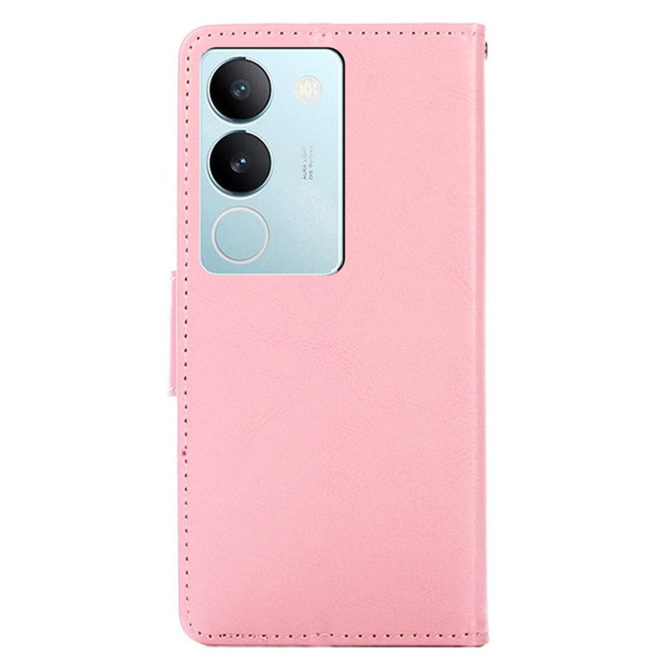 Textured PU Leather Cover For vivo S17 5G / S17 Pro 5G , Wallet Stand Case Anti-scratch Phone Shell - Pink