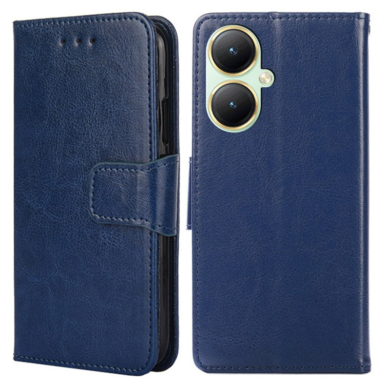 For vivo Y35+ 5G / Y35m+ 5G Wallet Stand Textured PU Leather Smartphone Case Anti-scratch Phone Cover - Sapphire