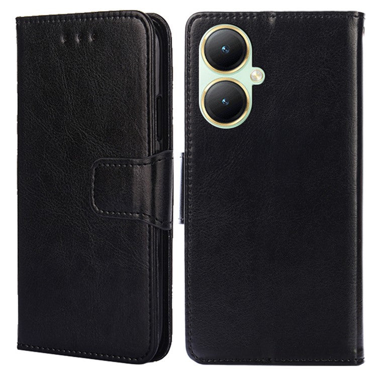 For vivo Y35+ 5G / Y35m+ 5G Wallet Stand Textured PU Leather Smartphone Case Anti-scratch Phone Cover - Black