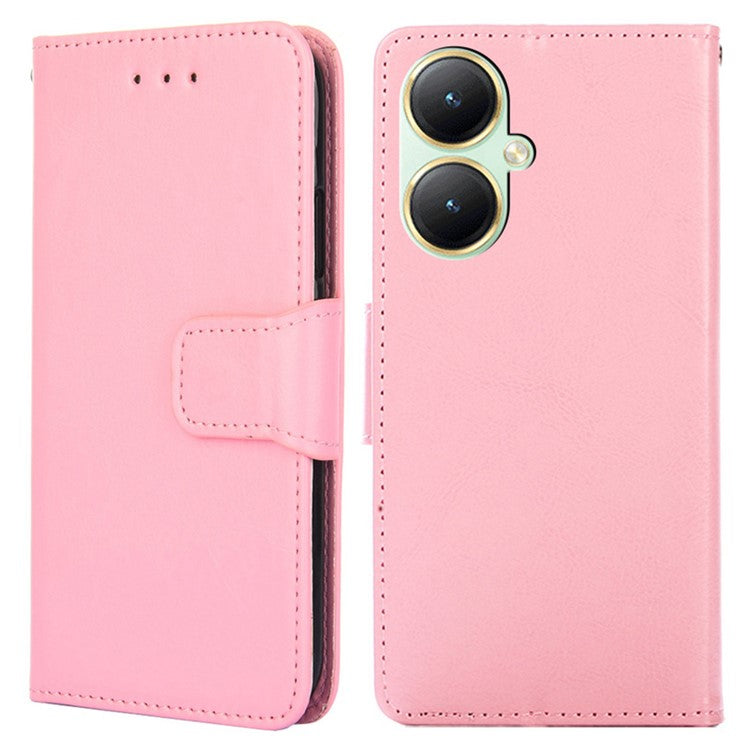 For vivo Y35+ 5G / Y35m+ 5G Wallet Stand Textured PU Leather Smartphone Case Anti-scratch Phone Cover - Pink