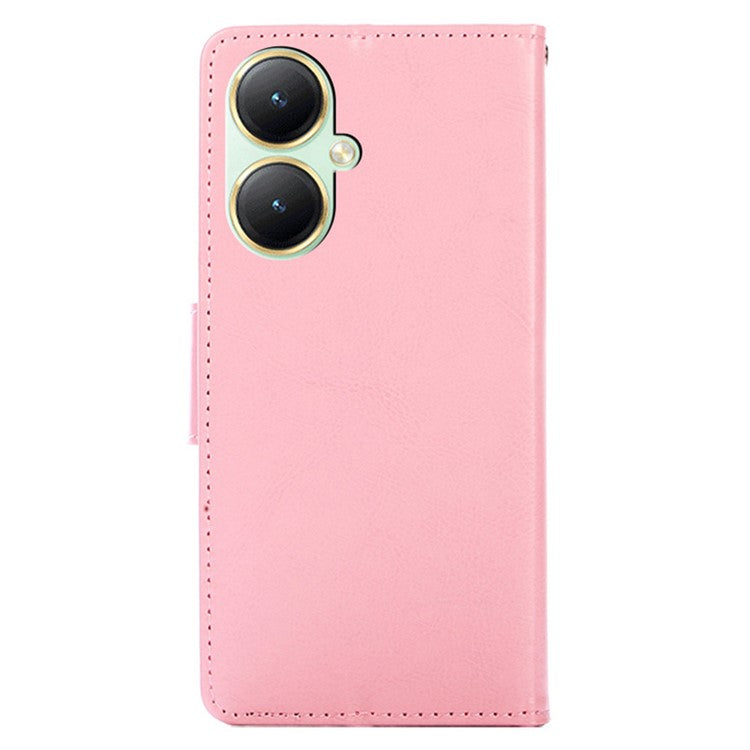 For vivo Y35+ 5G / Y35m+ 5G Wallet Stand Textured PU Leather Smartphone Case Anti-scratch Phone Cover - Pink