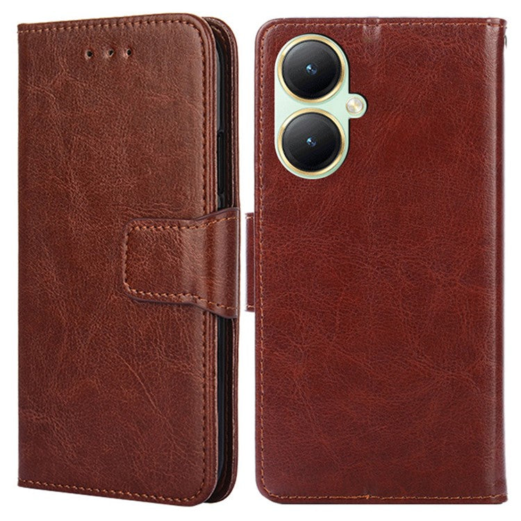 For vivo Y35+ 5G / Y35m+ 5G Wallet Stand Textured PU Leather Smartphone Case Anti-scratch Phone Cover - Brown