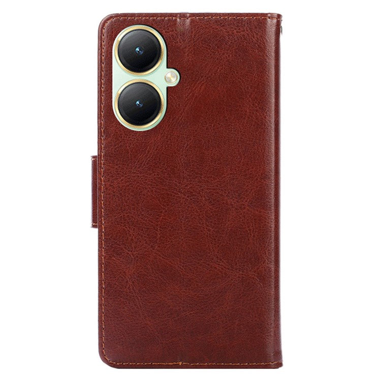 For vivo Y35+ 5G / Y35m+ 5G Wallet Stand Textured PU Leather Smartphone Case Anti-scratch Phone Cover - Brown