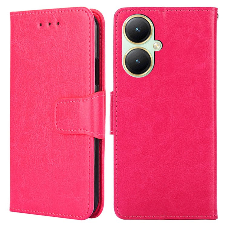 For vivo Y35+ 5G / Y35m+ 5G Wallet Stand Textured PU Leather Smartphone Case Anti-scratch Phone Cover - Rose