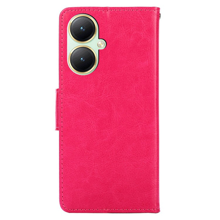 For vivo Y35+ 5G / Y35m+ 5G Wallet Stand Textured PU Leather Smartphone Case Anti-scratch Phone Cover - Rose