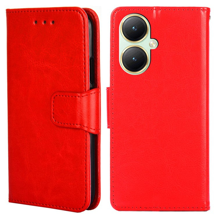 For vivo Y35+ 5G / Y35m+ 5G Wallet Stand Textured PU Leather Smartphone Case Anti-scratch Phone Cover - Red