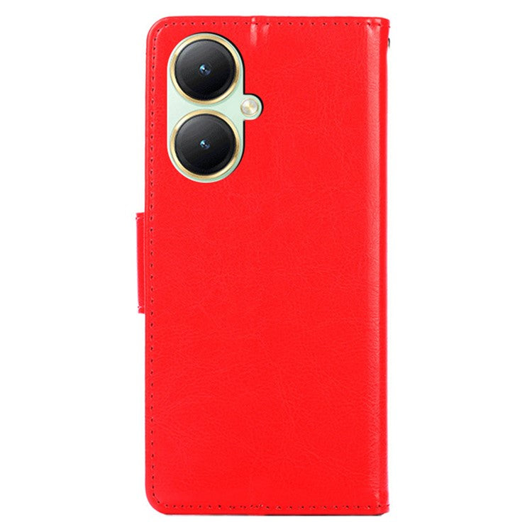 For vivo Y35+ 5G / Y35m+ 5G Wallet Stand Textured PU Leather Smartphone Case Anti-scratch Phone Cover - Red