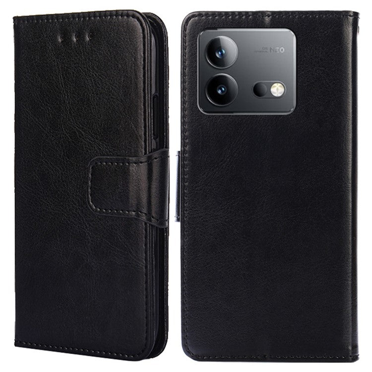 For vivo iQOO Neo8 Pro 5G / iQOO Neo8 5G Wallet Stand Case Anti-scratch Textured PU Leather Phone Cover - Black