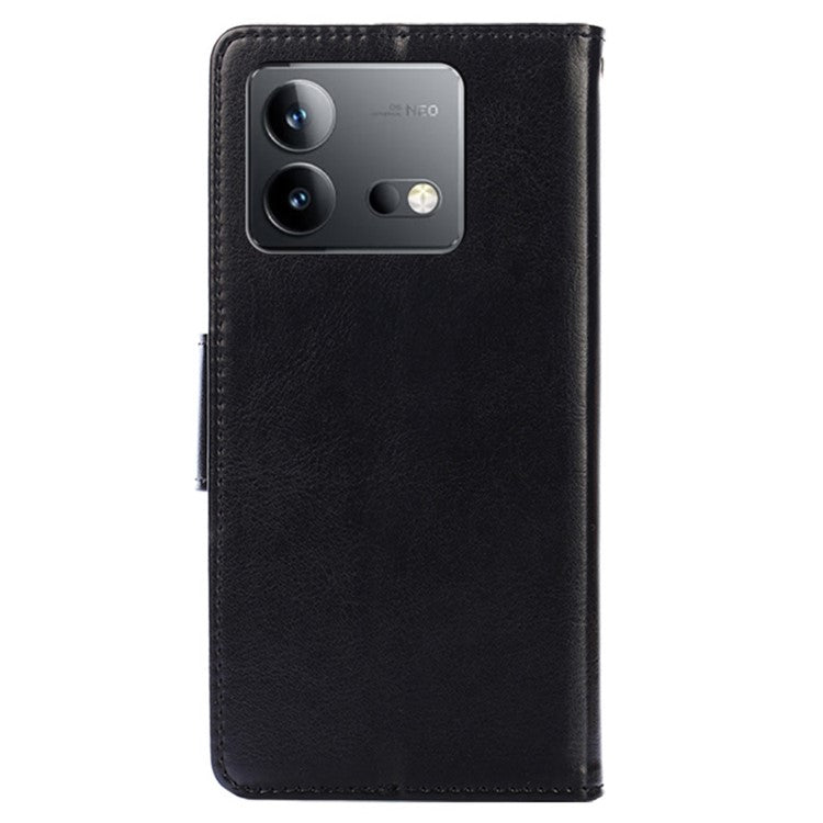 For vivo iQOO Neo8 Pro 5G / iQOO Neo8 5G Wallet Stand Case Anti-scratch Textured PU Leather Phone Cover - Black