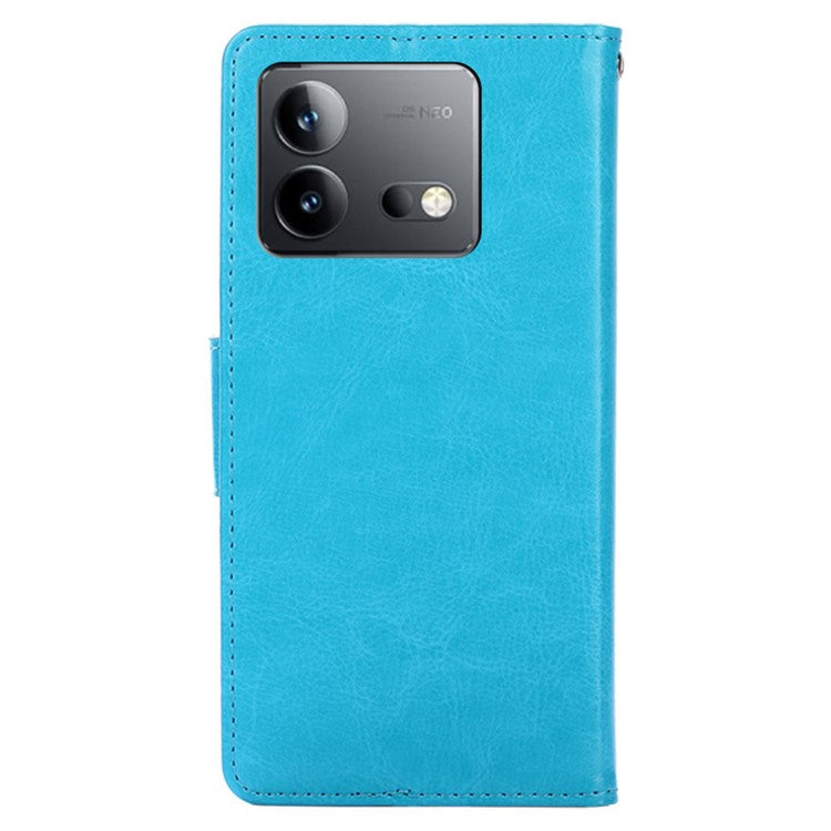 For vivo iQOO Neo8 Pro 5G / iQOO Neo8 5G Wallet Stand Case Anti-scratch Textured PU Leather Phone Cover - Baby Blue