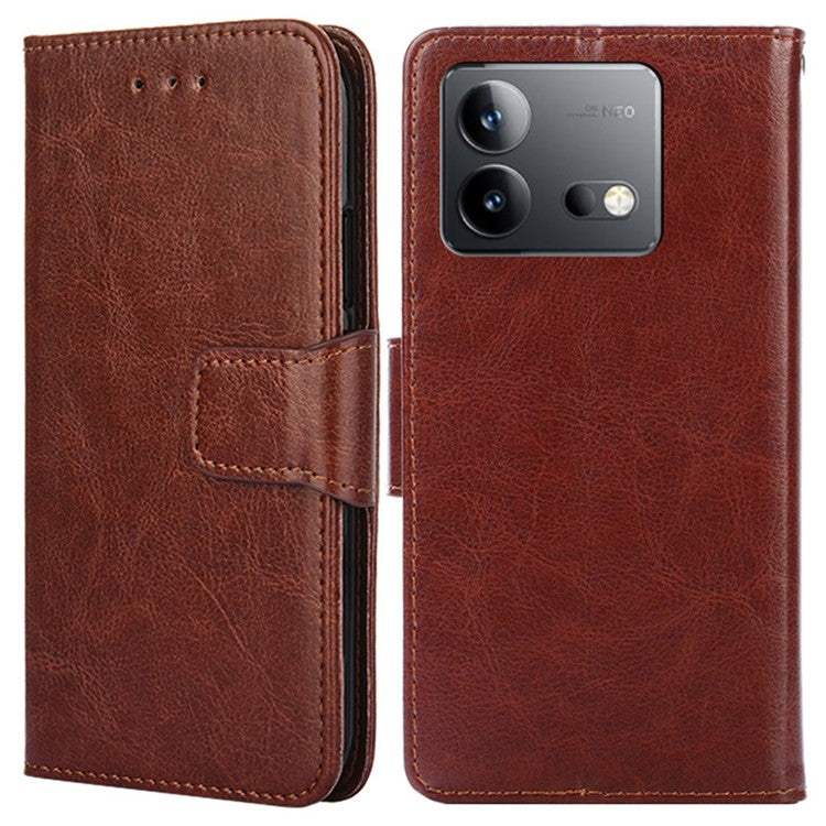 For vivo iQOO Neo8 Pro 5G / iQOO Neo8 5G Wallet Stand Case Anti-scratch Textured PU Leather Phone Cover - Brown