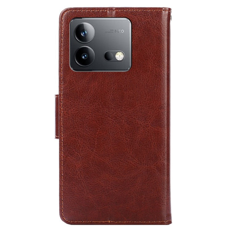 For vivo iQOO Neo8 Pro 5G / iQOO Neo8 5G Wallet Stand Case Anti-scratch Textured PU Leather Phone Cover - Brown