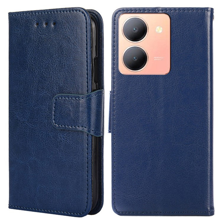 Skin-Friendly Leather Case For vivo Y78 5G , Textured Surface Wallet Phone Stand Anti-scratch Cover - Sapphire