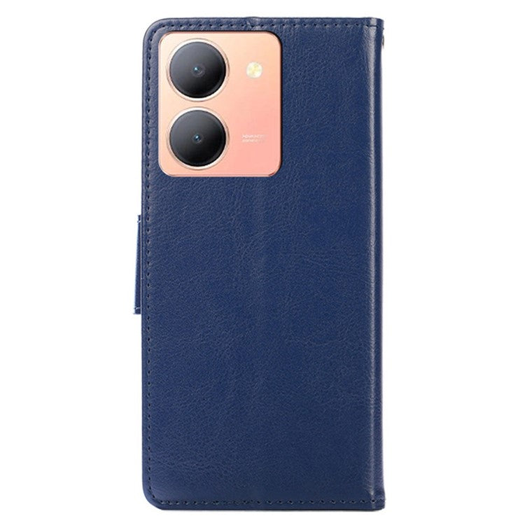 Skin-Friendly Leather Case For vivo Y78 5G , Textured Surface Wallet Phone Stand Anti-scratch Cover - Sapphire