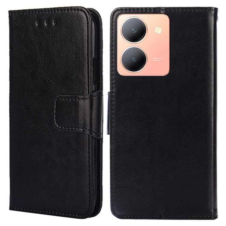 Skin-Friendly Leather Case For vivo Y78 5G , Textured Surface Wallet Phone Stand Anti-scratch Cover - Black