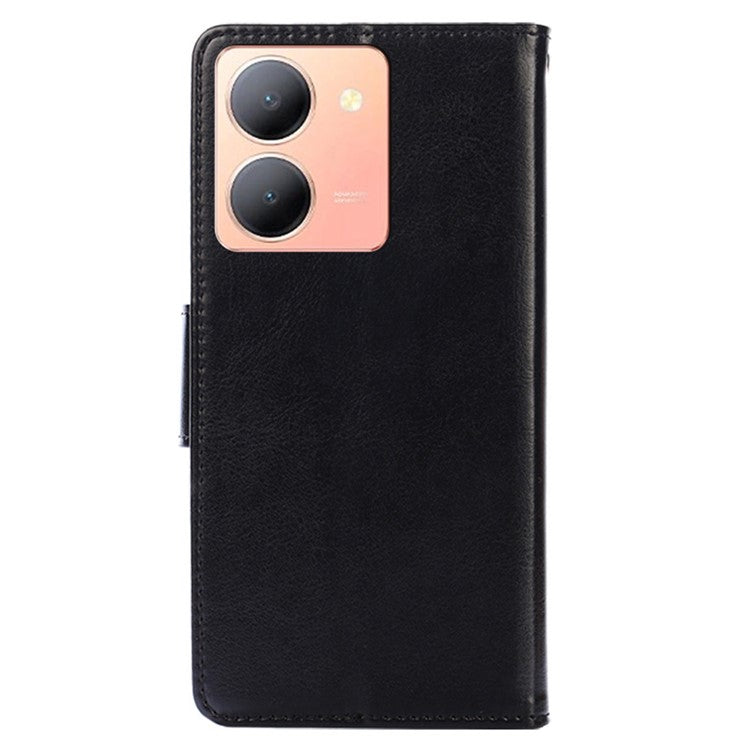 Skin-Friendly Leather Case For vivo Y78 5G , Textured Surface Wallet Phone Stand Anti-scratch Cover - Black